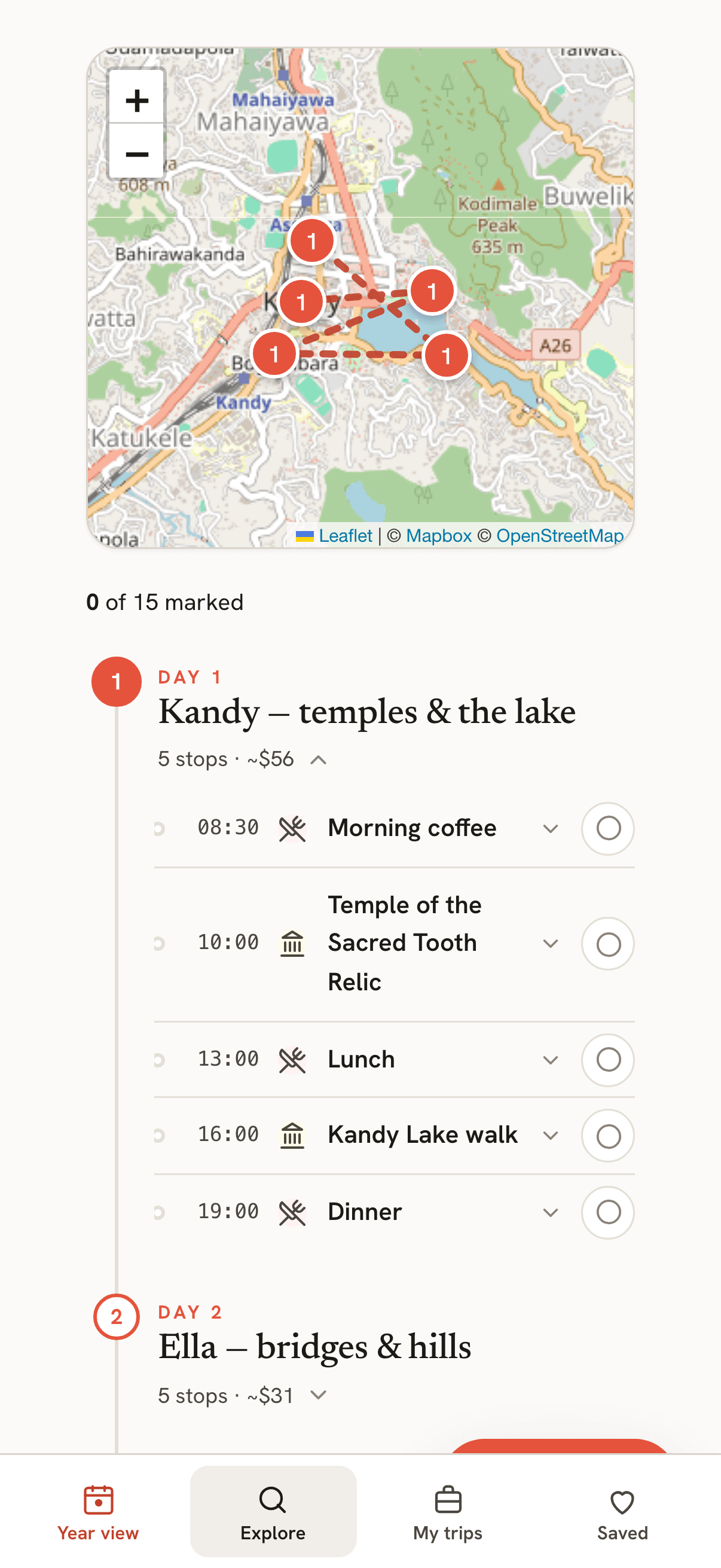 The Seazly dossier on a phone — day-by-day plan in your pocket